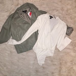 Off-white, cross-front leotard